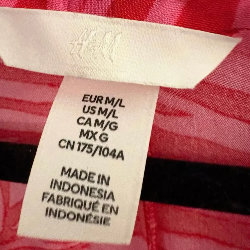 H&M Striped Beach Cover Up Red & Pink V-neck Boho Kaftan M/L 100% Viscose Resort